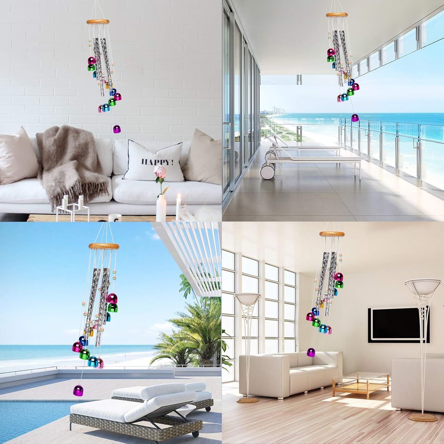 Colorful Wind Chimes for Outside with 4 Aluminum Tubes Comes with 11 Bells for Home Garden Yard Patio Decor : Garden & Outdoor