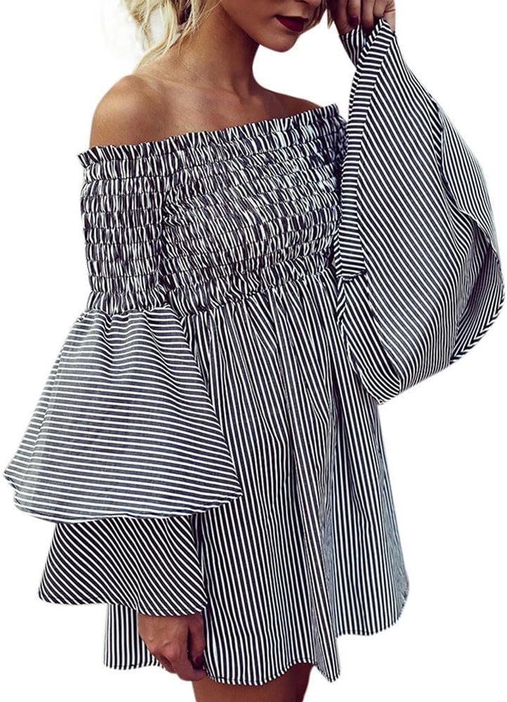 Womens Off Shoulder Floral Mini Dress boeson Dresses Summer Sundress Party Beach