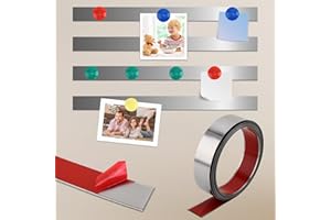 Soengsau 118" x 1.57" Flexible Self Adhesive Metal Strip for Magnets, Peel and Stick Ferrous Memo Tape for Bulletin Boards, Workshop, Office and School Use