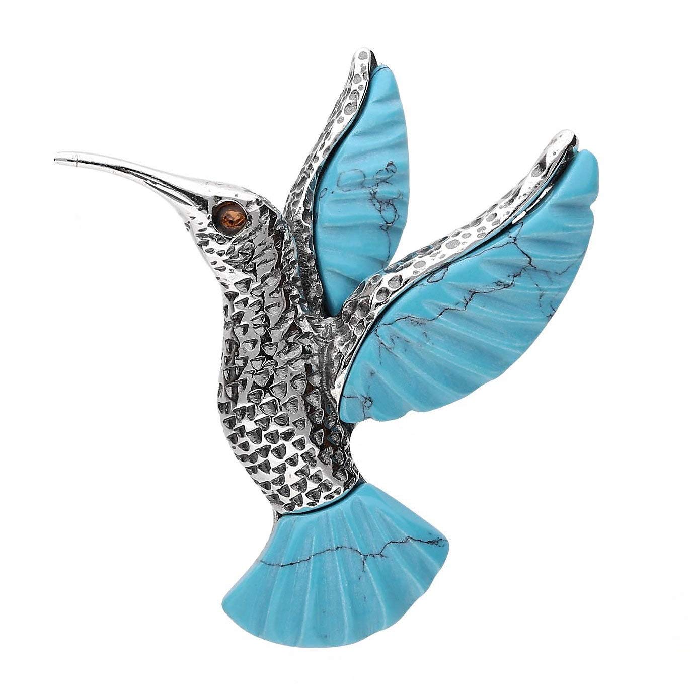 Hummingbird Turquoise Oxidised Brooch Pin/Clip in Vintage Style for Women Ladies - 925 Sterling Silver - Brooch Jewellery