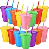 Sieral Cups with Straws and Lids Kids Tumbler with Straw Reusable Water Bottle Iced Coffee Travel Mug Adults Plastic Cups for Parties 16 oz(Classic Colors,15 Pack)