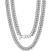U7 Men Cuban Link Chain Necklace, Stainless Steel Franco Curb Choker, Silver/Black/14K Gold Plated Necklaces for Male Women, 6/9/12mm Width, 18-30 Inches Length Hip Hop Jewelry