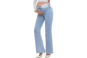 PACBREEZE Women's Maternity Flare Jeans Mid-Rise Stretchy Bell Bootcut Jeans Denim Pregnancy Pants, S-XXL