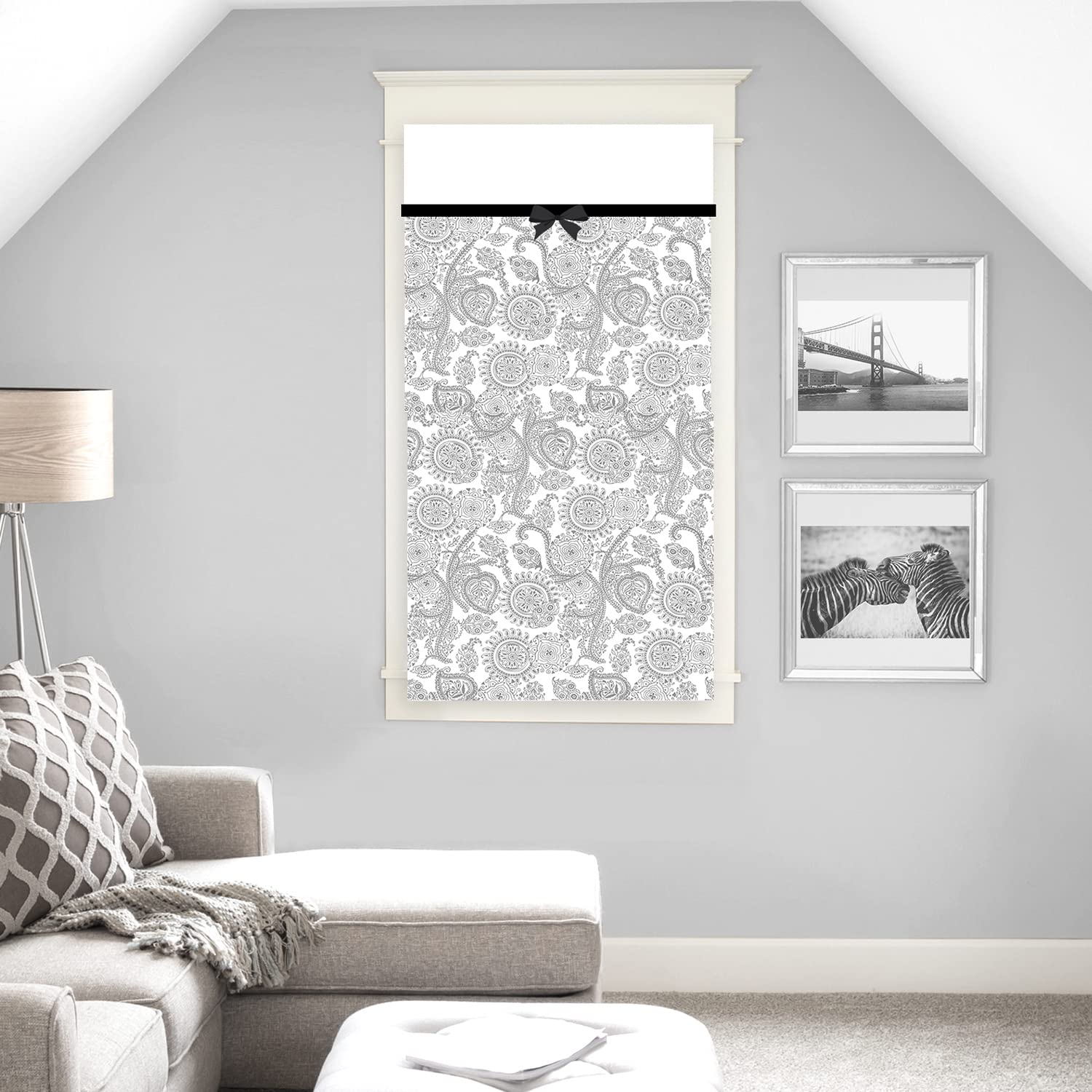 Soleil d'ocre Half Curtain, Cotton, Black, 60 x 120 cm
