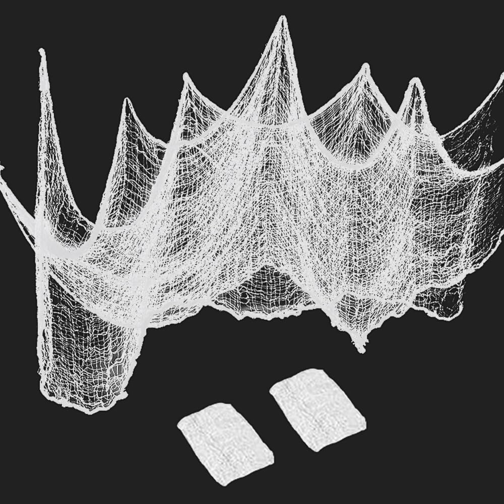 Topeedy 2 Pack White Halloween Spooky Creepy Cloth, 80 * 215cm White Netting Cotton Gauze, Scary Halloween Decoration For Home Windows Wall Outdoor Party-32 * 85inch