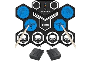 WEGROWER Electric Drum Set, 9 Drums Portable Practice Pad, Electronic Drum Kit with Built in Speakers, Drum Sticks, Headphone Out Jack, Christmas Birthday Gifts for Kids and Adults