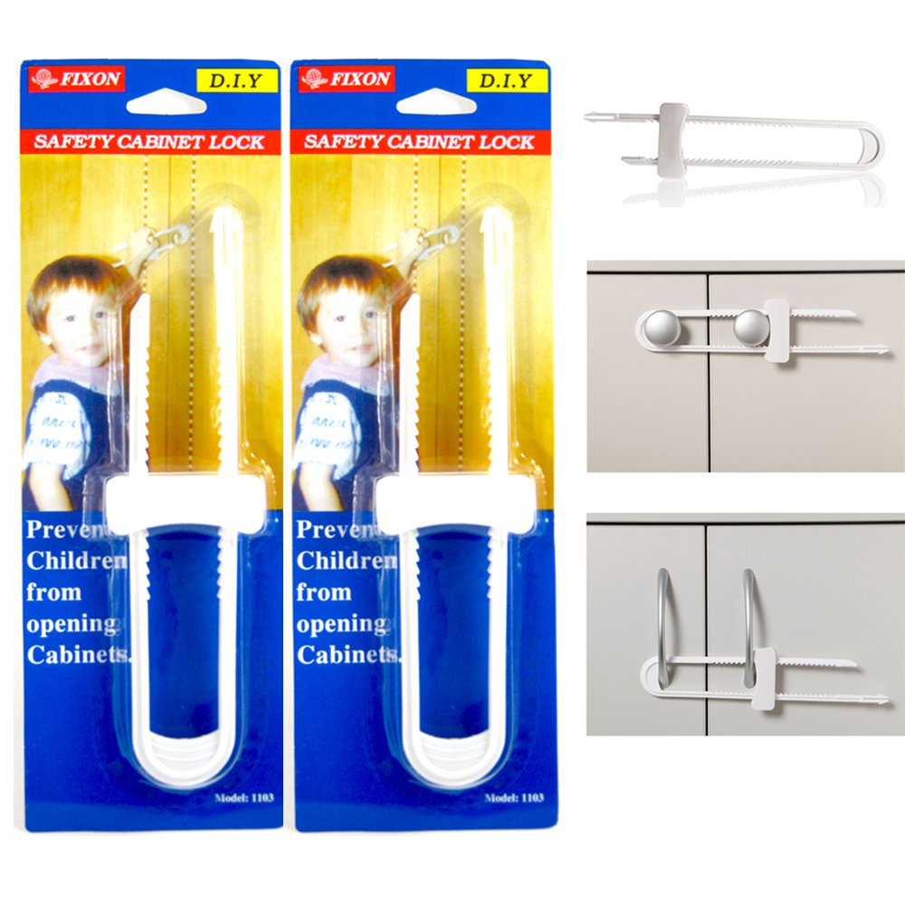 2 Pack Baby U Shape Safety Cabinet Locks Door Fridge Child White Drawer Plastic