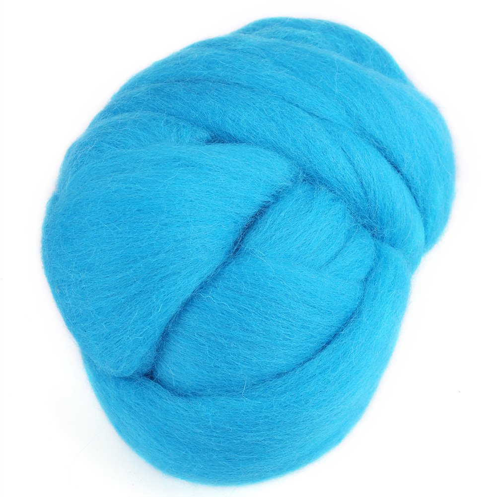 8Colors 55g Colored Needle Felting Wool Roving Spinning Sewing Trimming Handiwork Material (Blue)