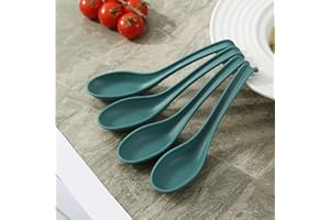 Soup Spoons Set of 4, Reusable Plastics Soup Spoon, Chinese Soup Spoons, Japanese Korean Spoon Large for Ramen Pho Udon Wonto