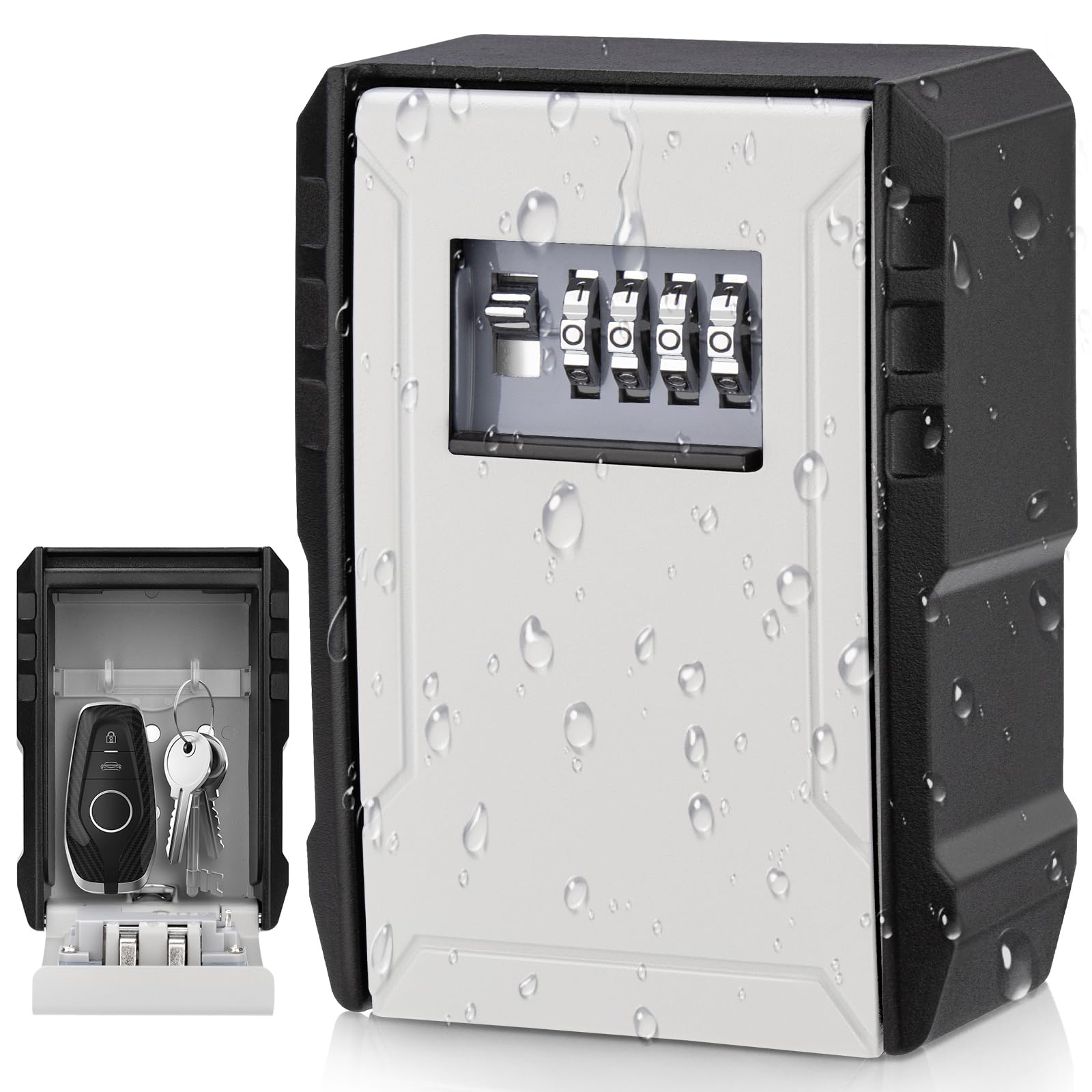 NEWIROVE Large Key Safe Wall Mounted Key Box With Code Outdoor Key Lock Box Waterproof 4 Digit Combination Key Cabinet for Home, Warehouse, Garage, Grey