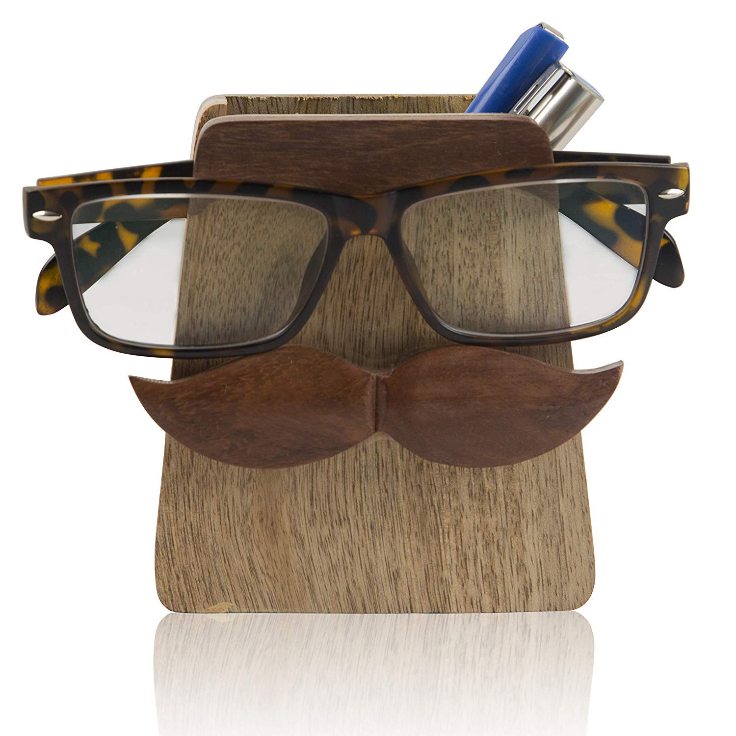 Handmade Wooden Reading Glasses Spectacle Case & Pen Pencil Display Stand Holder Tabletop Desk Accessories Office Stationary Organizer For Home Office College Unique Birthday Housewarming Gifts