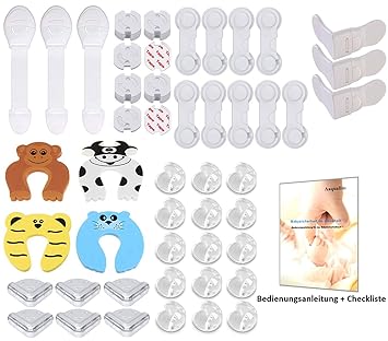 Kindersicherung XXL (55-teilig) Babyschutz, 15x Steckdosensicherung, 21x Kantenschutz, 9x Türsicherung, 4x Klemmschutz (Tür),