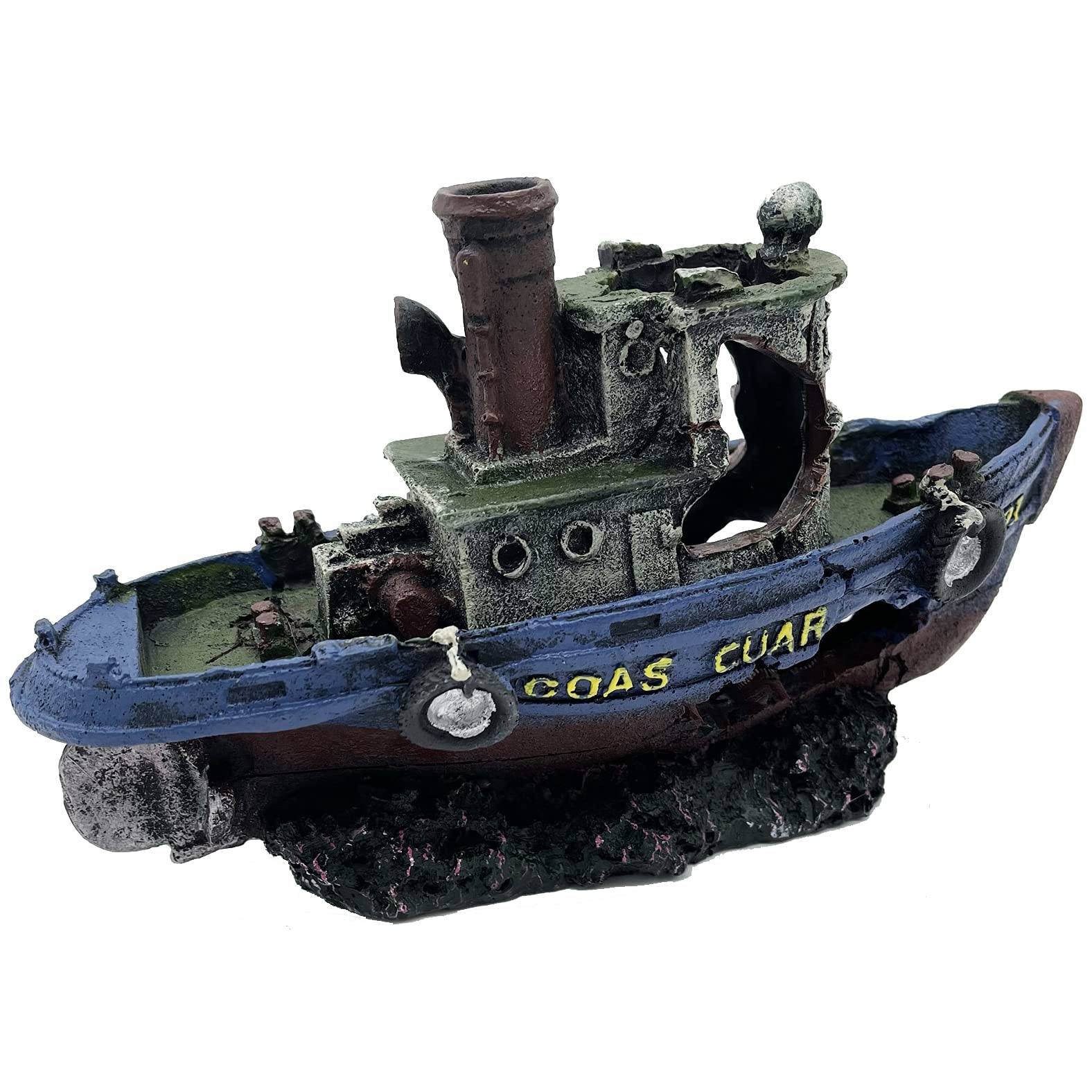 Coast Guard Boat Shipwreck Artificial Polyresin Aquarium Ornament Aquatic Model Decoration Fish Tank Marine Decor Ornaments