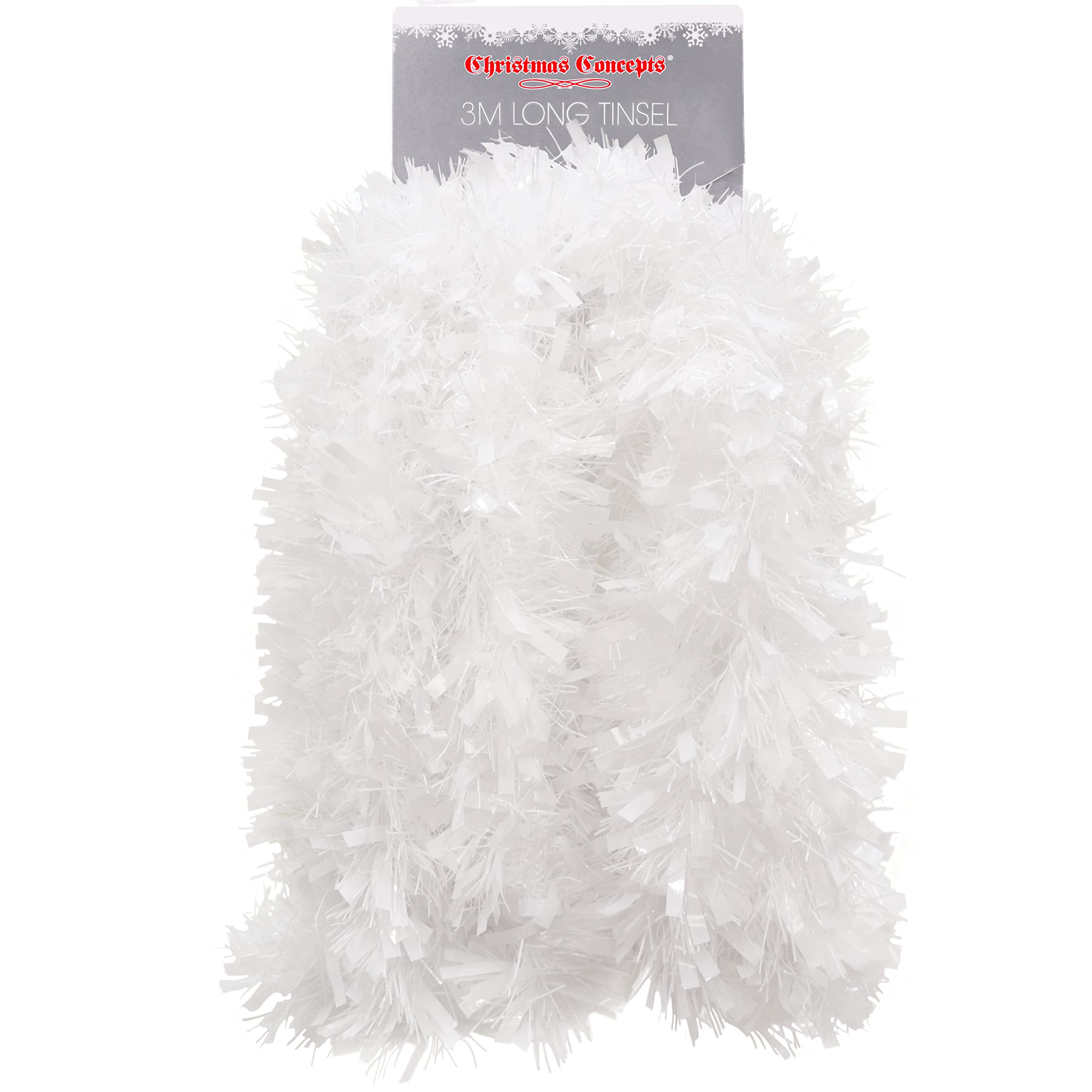 Christmas Concepts® 3m (9.8ft) Chunky/Fine Christmas Tinsel - Christmas Decoration Tinsel (White)