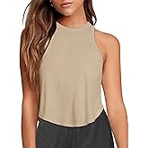 LASLULU Womens Crop Tops Sleeveless Workout Tops Halter Neck Flowy Athletic Shirts Cropped Tank Muscle Tank