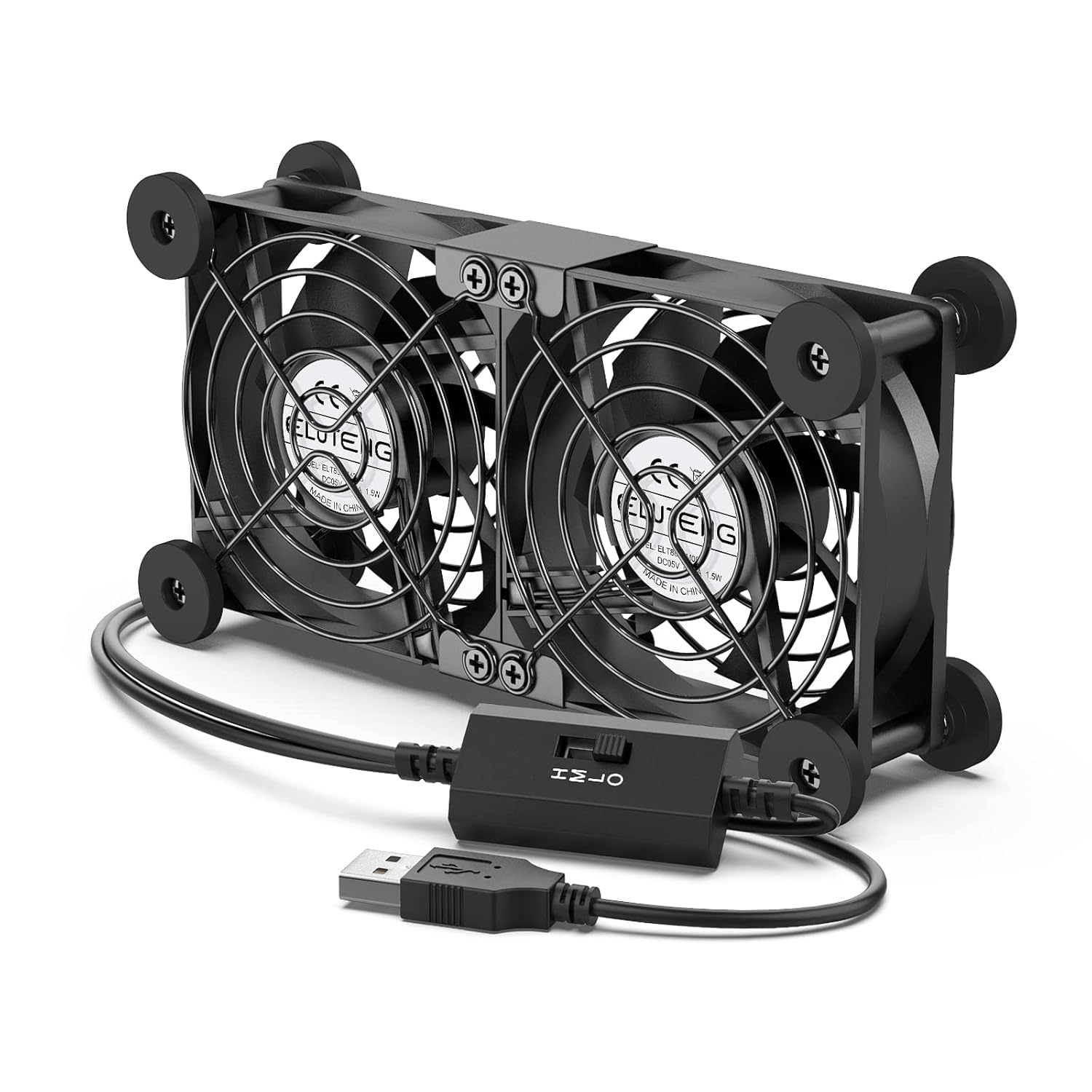 ELUTENG USB Fan 80mm 5V 2 in 1 with 3 Adjustable Speeds, Double Row USB Computer Fan 80mm PC Fan 8cm with 8 Shock Absorbent Feet for PS5 PS4/Laptop/TV Box/Router