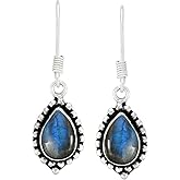 Natural Labradorite Earrings for Women Mom Wife 925 Silver Overlay handmade Dangle Earrings