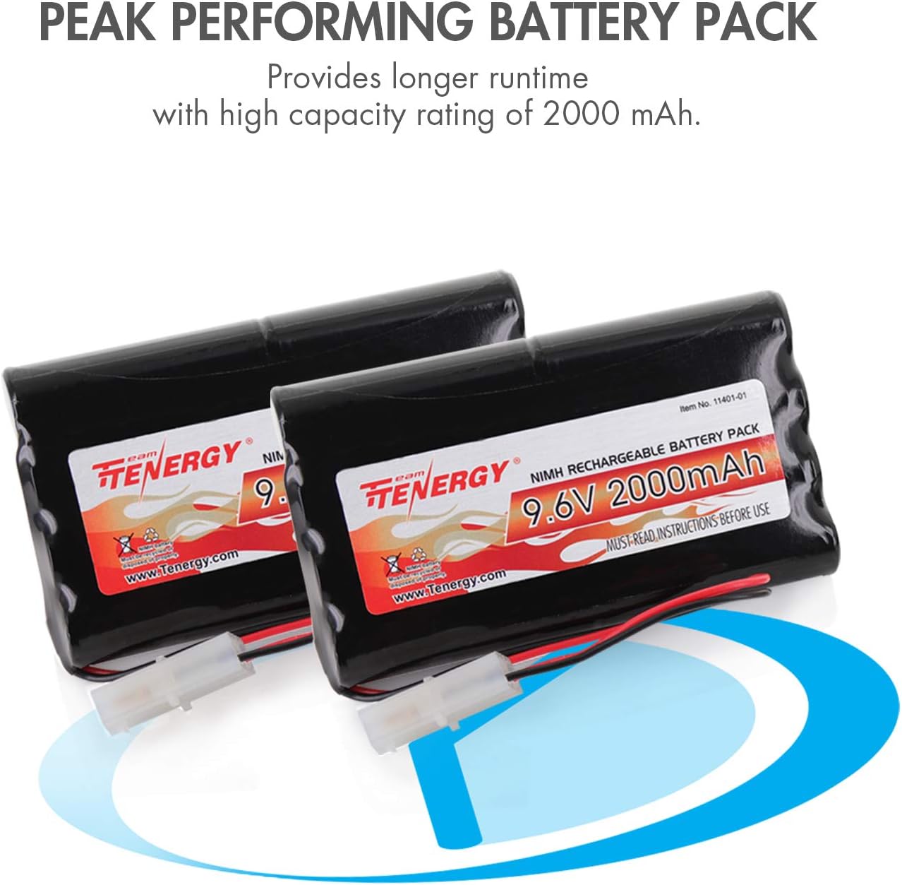 Tenergy 9.6V Flat NiMH Battery Packs for RC Car, High Capacity 8-Cell 2000mAh Rechargeable Battery Pack, Replacement Hobby Battery Pack with Standard Tamiya Connectors (2 Battery Packs + 1 Charger): Toys & Games