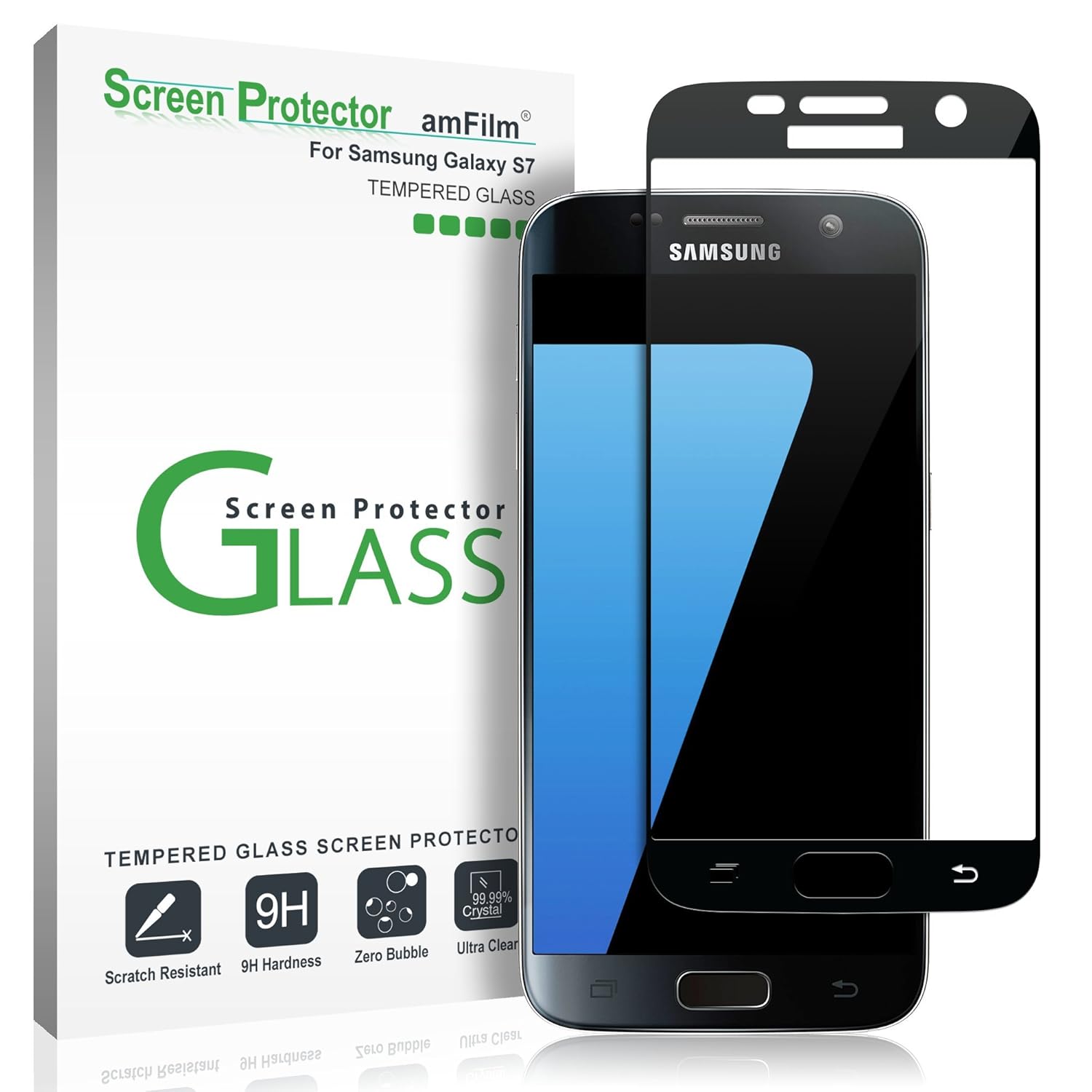 Samsung Galaxy S7 Amfilm Full Cover Tempered Glass Screen Protector Black 810357022866 Ebay