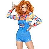 Leg Avenue Women's 2 Pc Demon Doll Costume with Crop Top, Romper Overalls