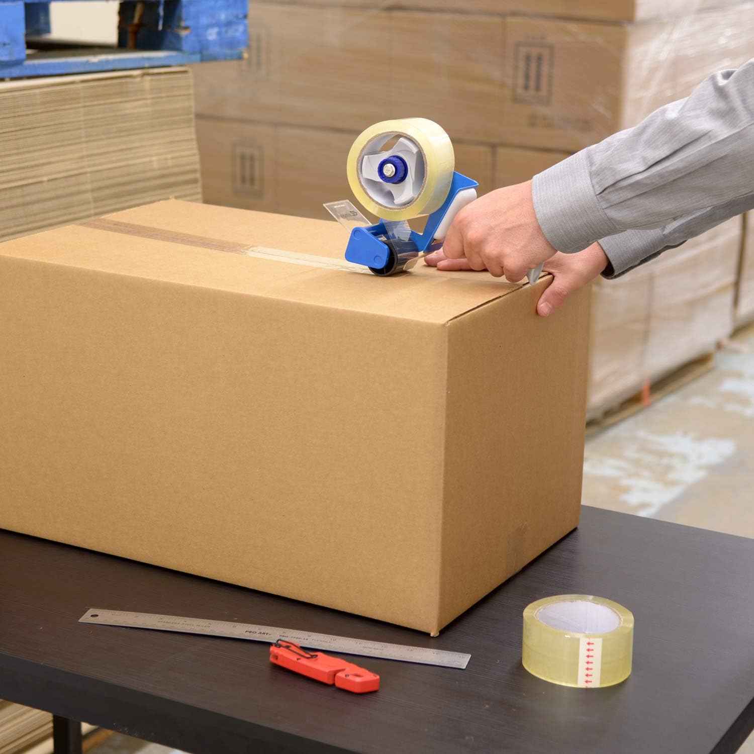 Heavy-Duty Packing Shipping Tape Dispenser Gun - with 2 Inch Roll of Packaging Tape - Hand-held Industrial Side Loading by EZsimply : Office Products