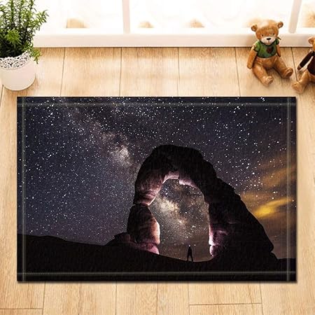 JHDF Cielo Nocturno Negro Estrellas Blancas Piedras Negras Alfombra de