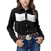 Noomelfish Girls Fringe Snap Button Down Western Shirt Cowgirl Long Sleeve Blouse Tops (5-12 Years)