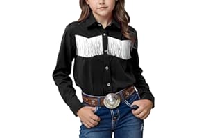 Noomelfish Girls Fringe Snap Button Down Western Shirt Cowgirl Long Sleeve Blouse Tops (5-12 Years)