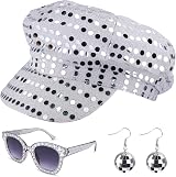 Dreamtop 3Pcs Silver Sequin Hat Set for Abba Women Disco Party Costume