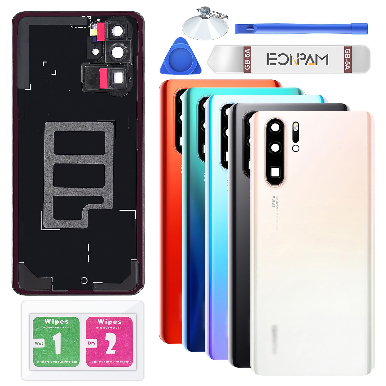 Eonpam Back Cover Glass for Huawei P30 Pro Rear Glass Replacement with Camera Lens + Repair Kit Genuine Rear Housing (Pearlescent)