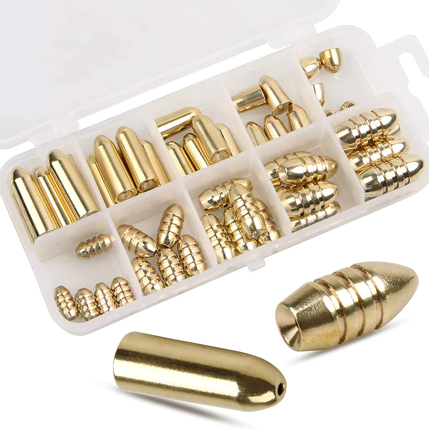OROOTL Brass Fishing Sinkers Weight Kit, ECO-Friendly Copper Brass Weights Fishing Tackle Accessories for Bass Casting 5 Sizes