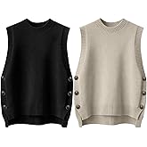 Simlakey 2 Pack Women's Sleeveless Sweater Vest Round Neck Ribbed Knit Sweater Top Casual Loose Fit Pullover Tank Top
