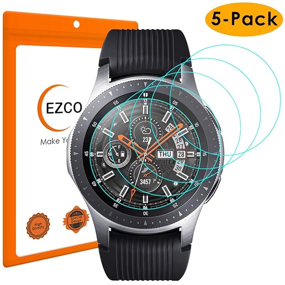 EZCO (5-Pack) Compatible Samsung Galaxy Watch 42mm 46mm Screen Protector, Waterproof Tempered Glass Screen Protector Cover Compatible Galaxy Smart ...