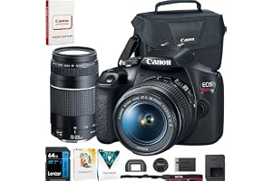 Canon EOS Rebel T7 DSLR Camera with EF18-55mm + EF 75-300mm Double Zoom Kit 2727C021 Bundle with Lexar Premium 64GB SDXC Memory Card, Deco Essentials Camera Bag and Corel Photo Video Suite
