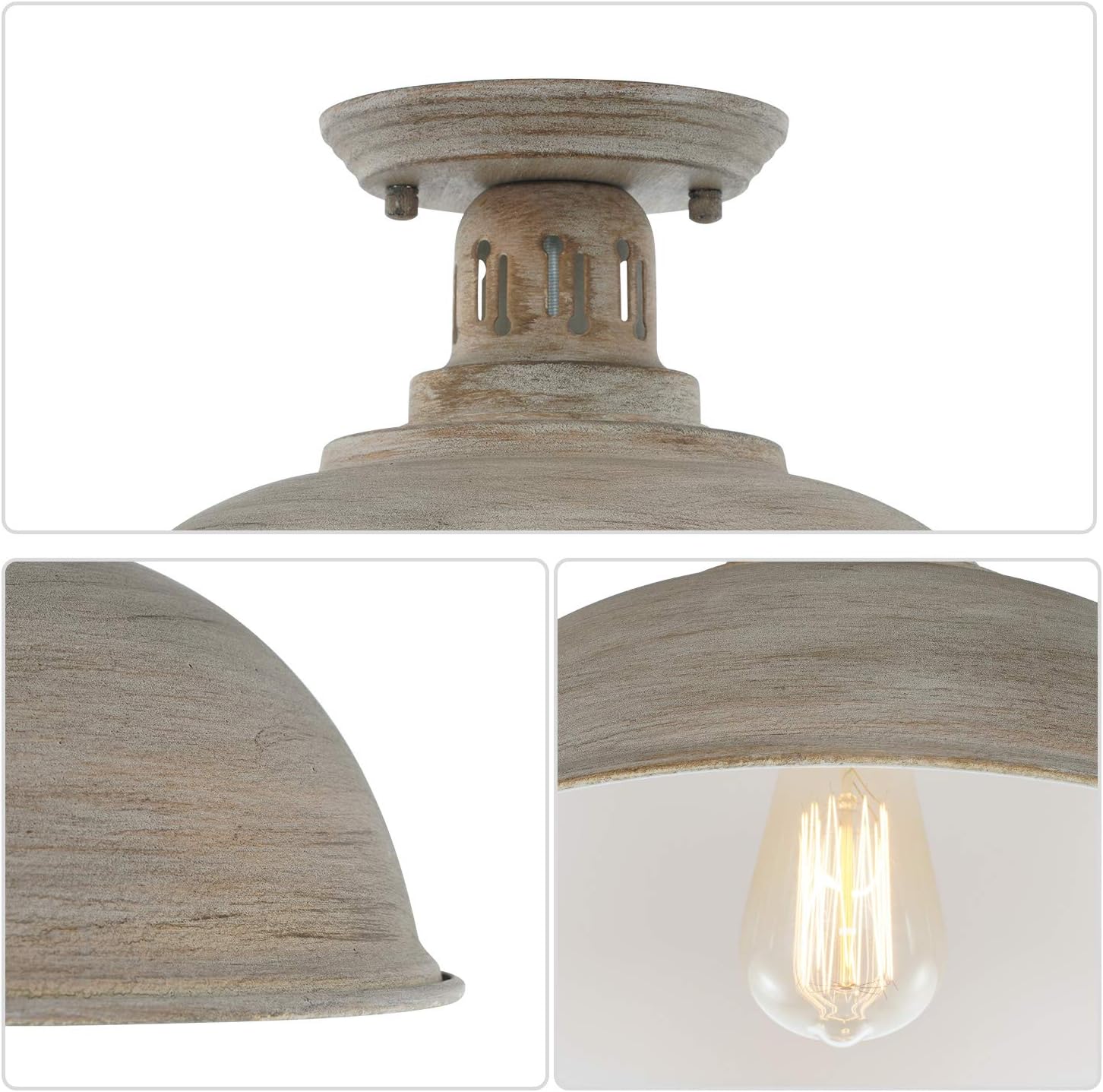 HMVPL Farmhouse Close to Ceiling Light, Vintage Semi Flush Mounted Lighting Fixture Industrial Ceiling Lamp for Kitchen Island Dining Room Foyer Hallway Entry Bedroom - - 