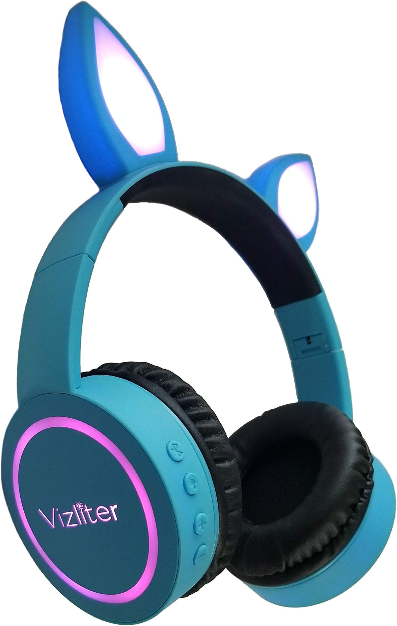 Cat Ear Bluetooth Headphones with LED Lights Wireless Foldable Headset with Built-in Mic Rechargeable Blue and Volume Control for iPhone/iPad/Smartphones/Laptop/PC/TV