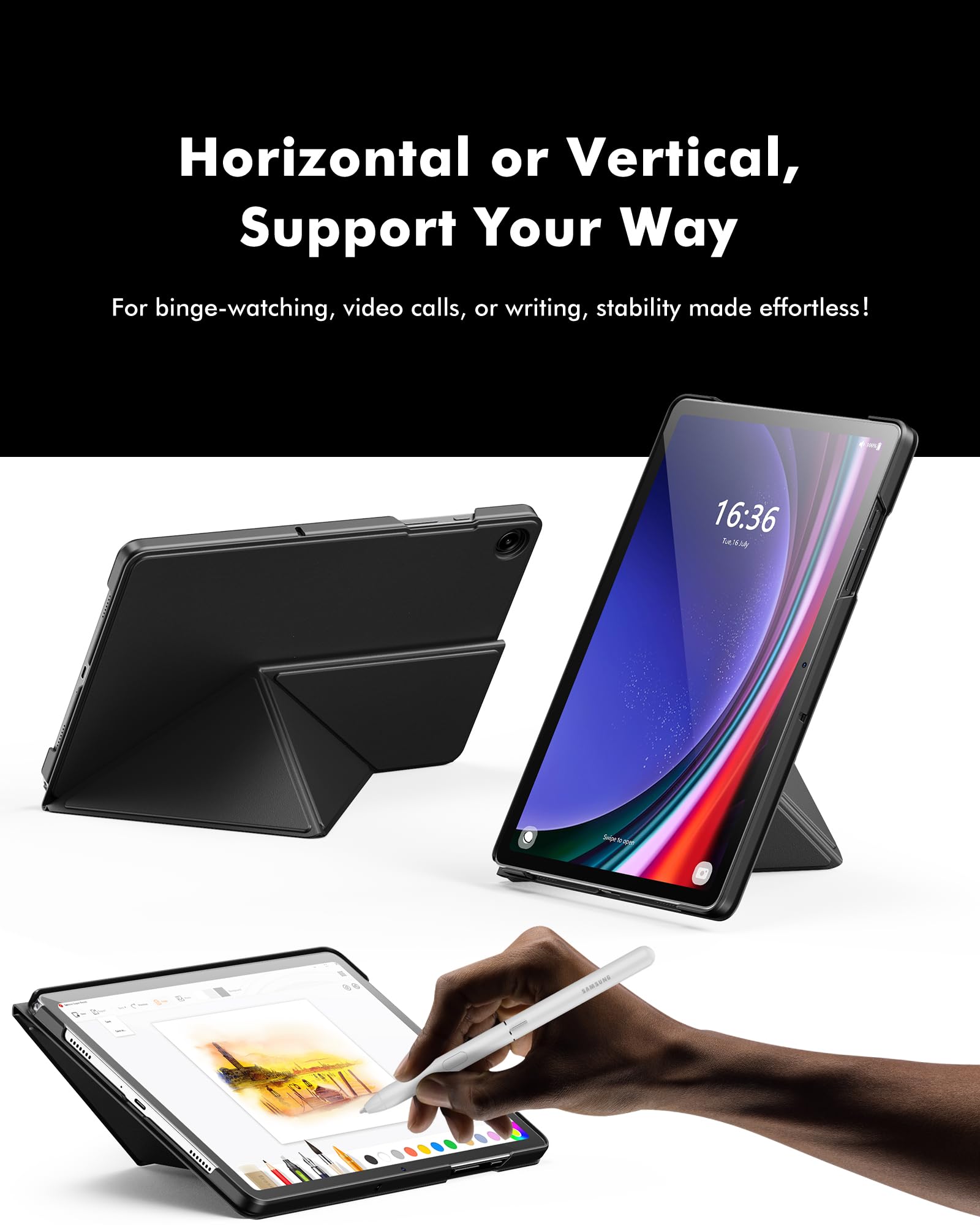 INFILAND Case for Samsung Galaxy Tab A9 Plus 11 Inch 5G, Slim Foldable Book-Style Cover with Horizontal and Vertical Stand, Protective Case for Galaxy Tab A9 Plus Tablet,Black