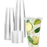 Vplus 160 Pack 20 OZ PET Clear Plastic Cups with Lids, 20 OZ Crystal Cold Disposable Drinking Plastic Cups with Flat Lids, Perfect for Ice Coffee, Smoothie, Juice