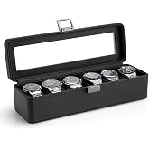 VLANDO Watch Case for Men,6-Slot Lockable Watch Box for Men with Glass Lid | Lockable Watch Holder, Business Textured Leather Organizer Display Case, Soft Pillow, Gifts for Him,Nightstand display Black