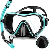 Snorkeling Gear for Adults, Dry Snorkel Set 180° Panoramic Wide View Anti-Fog Scuba Diving Mask, Professional Snorkel Gear for Free Breathing, Swimming, Diving, Nose Upgrade 2.0