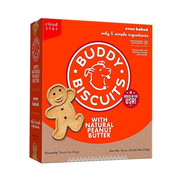 BUDDY BISCUITS CRUNCHY DOG TREATS, PEANUT BUTTER, 18 OZ. BOX