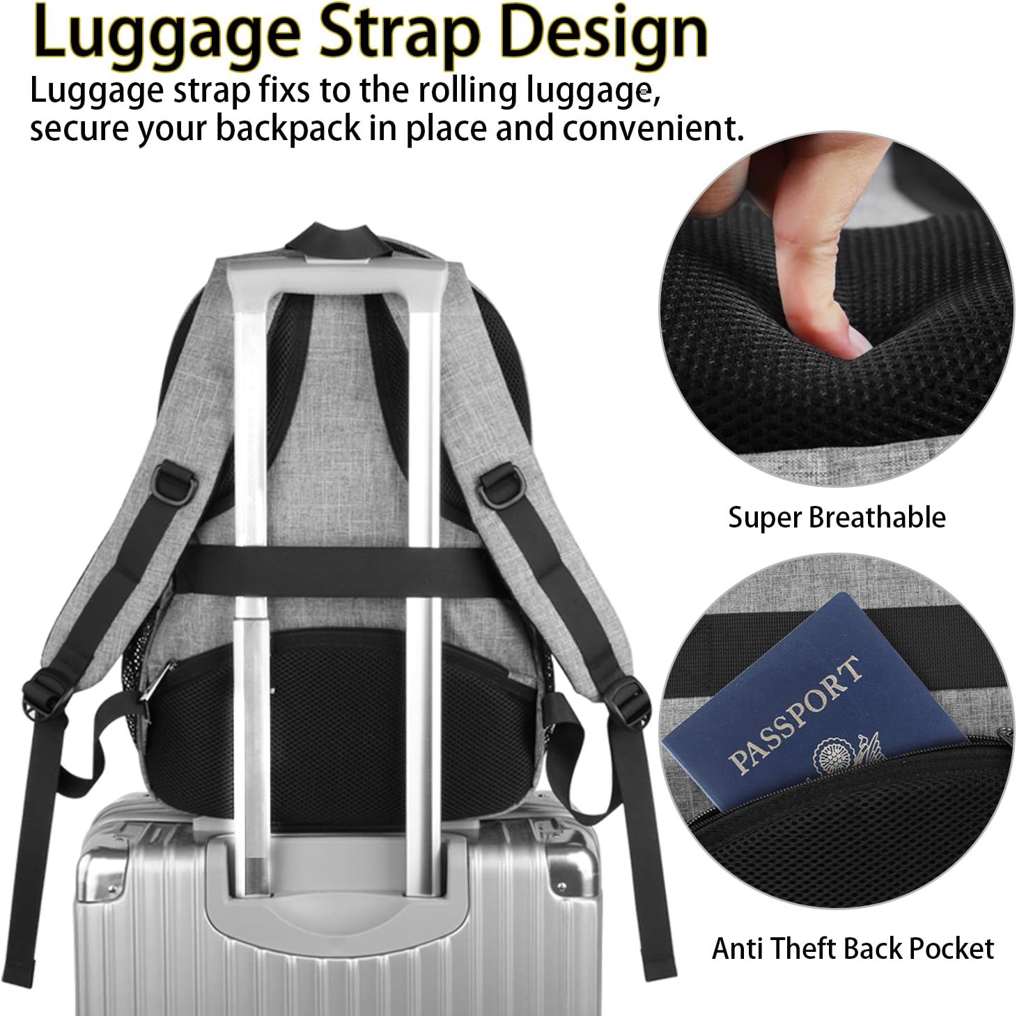 Travel Laptop Backpack,TSA Large Travel Backpack for Women Men, 17 Inch Business Flight Approved Carry On Backpack with USB Charger Port and Luggage Sleeve, MATEIN Durable College School Bookbag,Grey: Computers & Accessories