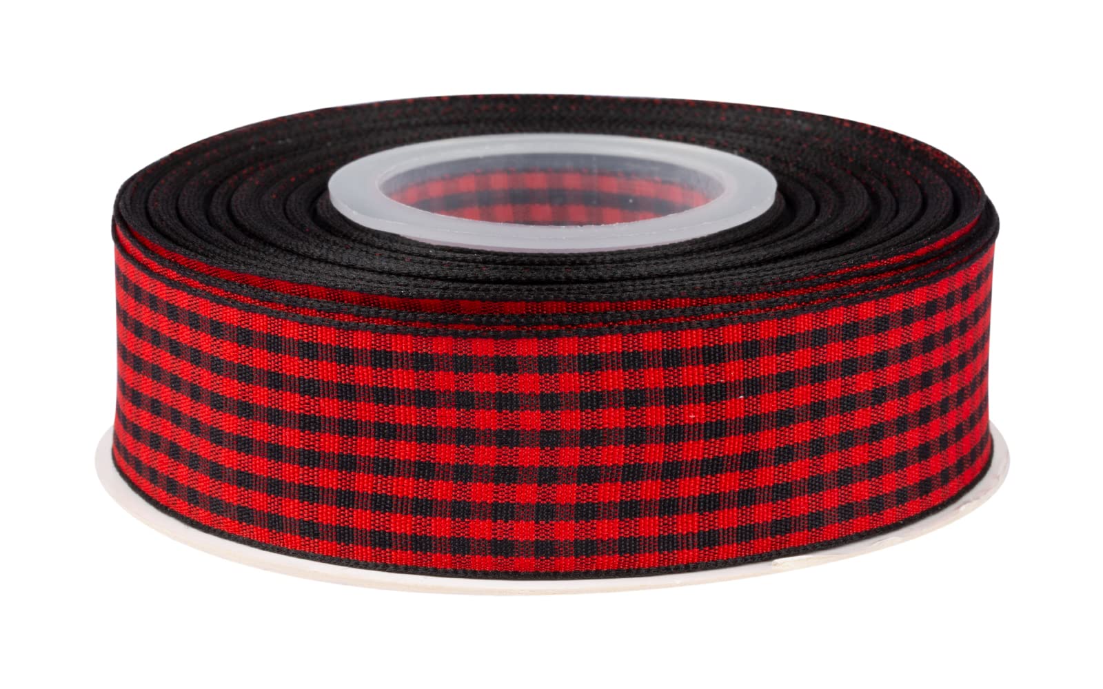 Ribbonitlux Gingham Ribbon, 25mm X 22 Meters, Plaid Checkered Ribbon with Woven Edge, Buffalo Straped Ribbon for DIY Crafts Decoration, Flower Bouquet Wrapping Home Decoration (Red Black)