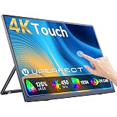 UPERFECT 4K Portable Monitor Touchscreen, 15.6&rdquo; 125% sRGB Laptop Monitor | 3840*2160 UHD, 450 Nits Ultra-Slim Monitor, USB-C &amp; MINI HDM, VESA &amp; Stand, Travel Screen for Computer, PC, Game Consoles