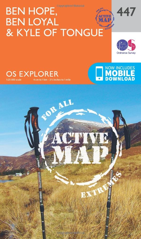 Ben Hope, Ben Loyal & Kyle of Tongue Map | Weatherproof | A’ Mhòine | Ordnance Survey | OS Explorer Active Map 447 | Scotland | Walks | Hiking | Maps | Adventure