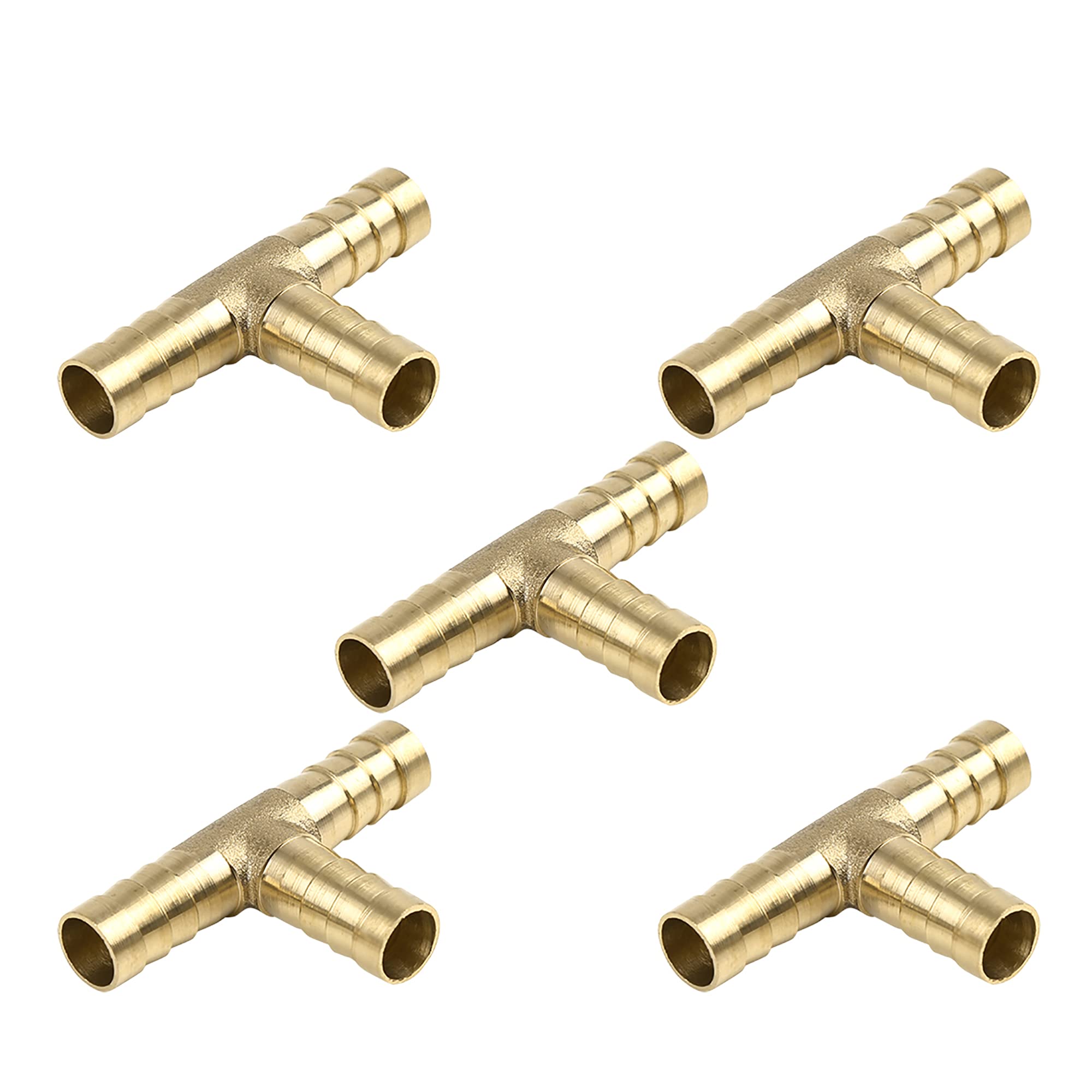 X AUTOHAUX 10mm Hose Barb Brass 3 Way Tee Joiner Adaptor for Air Water Oil 5pcs
