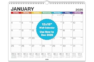 Dunwell 12x15 Wall Calendar 2025-2026 (Colorful), Use Now to Dec 2026, Large Lined 12 x 15 Monthly Calendar, Professional Styling for Home or Office, Premium Paper