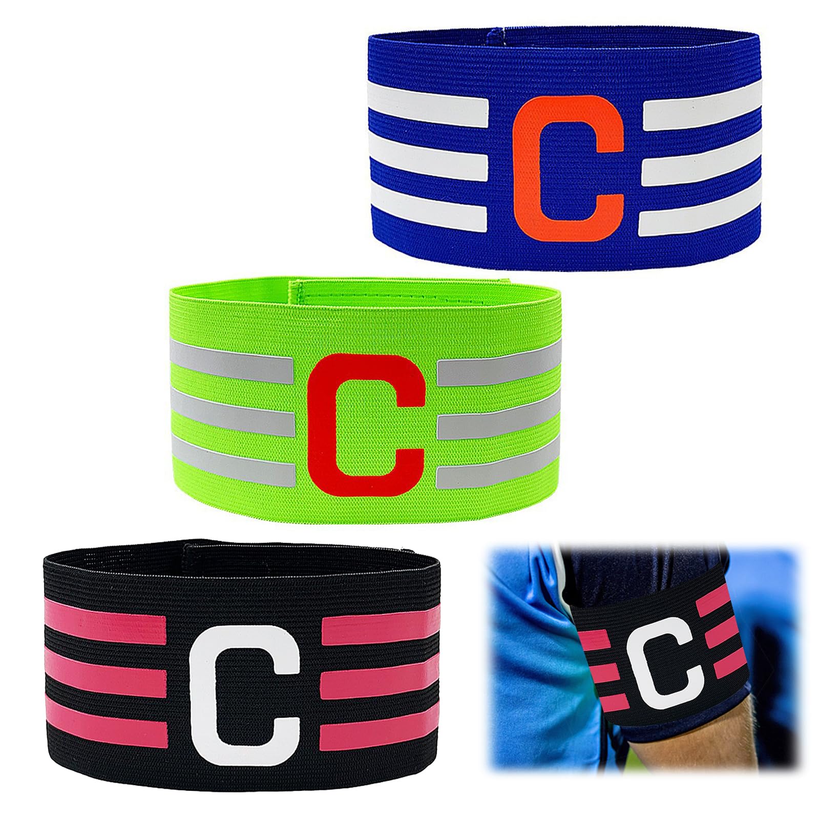 Fuletooye 3 Pcs Captains Armband, Captains Armband Football Nylon Adjustable Multicoloured Captain Armband Captains Armband Elastic Sports Arm Bands For Teenagers Adult All Sports Events Clubs Teams