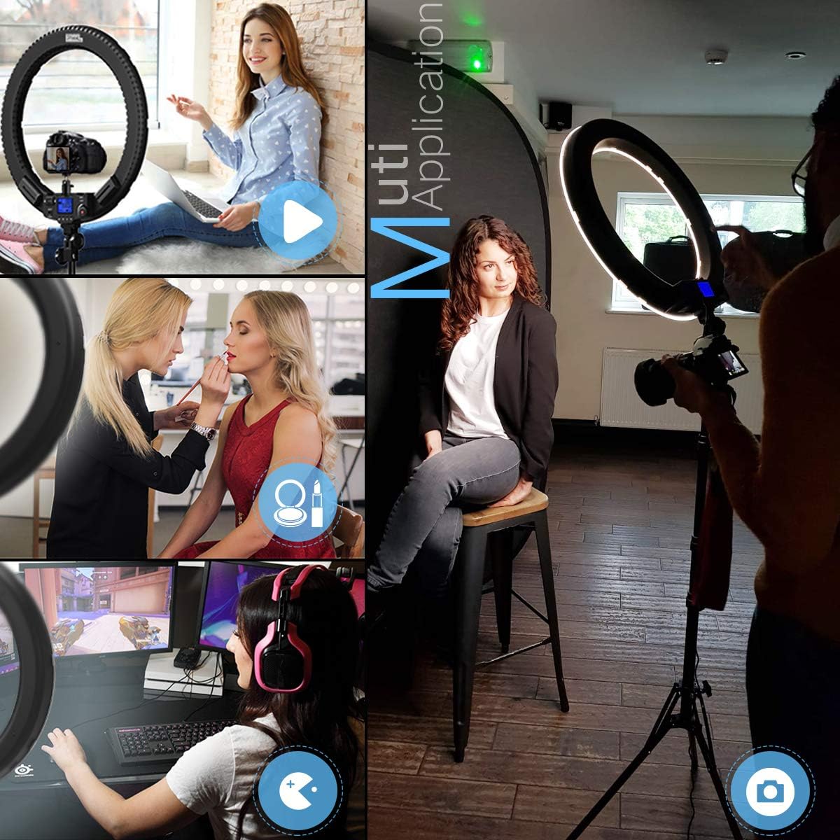 IVISII 19 inch Ring Light with Remote Controller and Stand ipad Holder, 60W Bi-Color with 4 Color Soft Filters for Live Stream/Makeup/YouTube Video/TikTok/Zoom/Photography : Camera & Photo