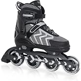 Nattork Adjustable Inline Skates for Adults and Teens, Outdoor &amp; Indoor Blades Roller Skates for Boys, Beginners Black Men Size 6.5-8